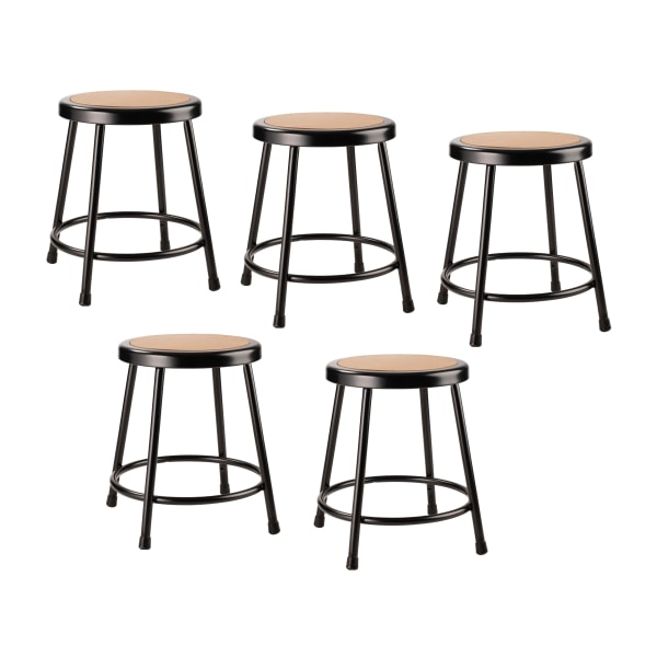 National Public Seating Hardboard Round Stools, Black/Masonite Wood, Pack Of 5 Stools -  6218-10/5