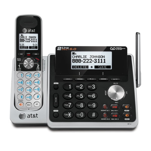 DECT 6.0 Digital 2-Line Cordless Phone With Answering, Silver/Black - AT&T TL88102
