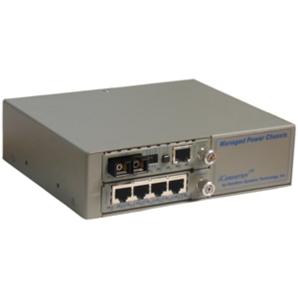 Omnitron Systems FlexSwitch 6551-2 Fast Ethernet Media Converter - 5 x RJ-45 , 1 x ST Duplex - 10/100Base-TX, 100Base-FX - External -  6551-2-FK
