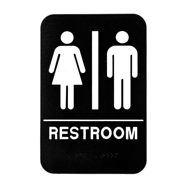 Alpine Unisex Restroom Sign, 9" x 6", Black/White, Pack Of 10 Signs