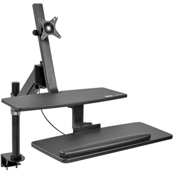 Tripp Lite Sit Stand Desktop Workstation Standing Desk Clamp Single Monitor - 33.70 Height x 23.60 Width x 49.50 Depth - Assembly Required - Black