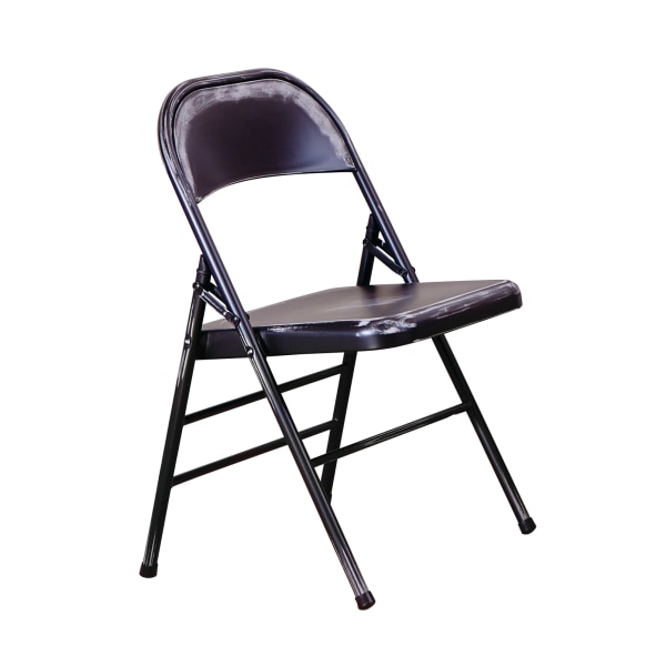 Office Star Bristow Steel Folding Chairs, Antique Black Distressed, Set Of 2 Chairs