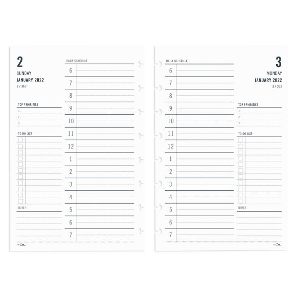 TUL Discbound Daily Refill Pages, Junior Size, January To December 2022, TULJRFLR-1PG