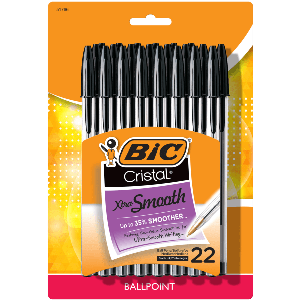 BIC Cristal Xtra Smooth Ballpoint Pens, 22ct - Black: Smooth Writing, Stationery, Office Supplies, 1.0mm Point Size pack 3