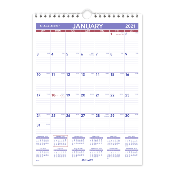 AT A GLANCE Mini Monthly Wall Calendar 8 X 11 Jan Dec 2021 PM12821 AT A GLANCE Mini Monthly Wall Calendar 8 X 11 Jan Dec 2021 PM12821