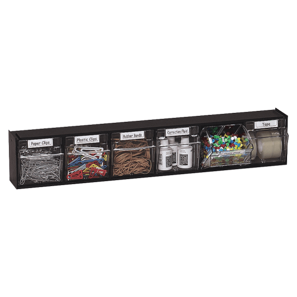 Deflecto Tilt Bin Plastic Storage System w/6 Bins  23 5/8 x 3 5/8 x 4 1/2  Black