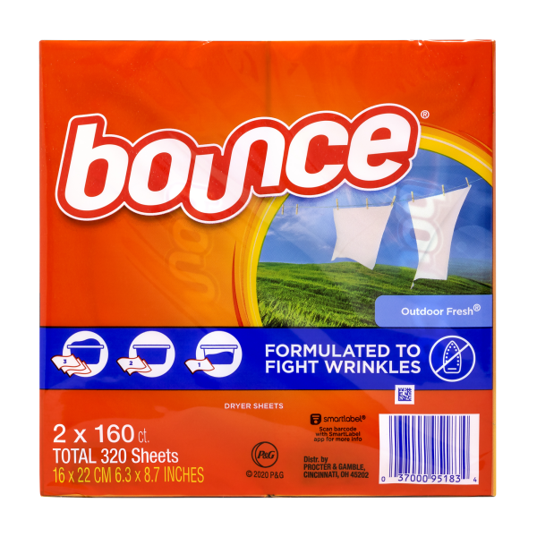 UPC 037000951834 product image for Bounce Outdoor Fresh Dryer Sheets, 160 Sheets Per Pack, Case Of 2 Packs | upcitemdb.com