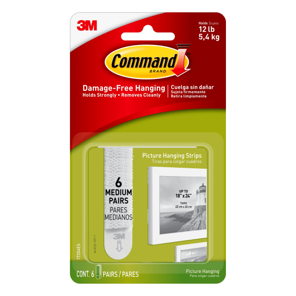 Command Medium Picture Hanging Strips  White  Damage Free Decorating  6 Pairs