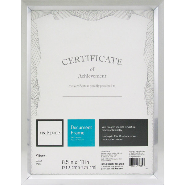 Realspace Photo/Document Frame, Easy Angle, 8-1/2 x 11, Silver