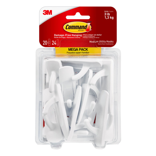 Command Medium Utility Hooks  White  Damage Free Organizing  20 Hooks and 24 Command Strips(15 hooks only)