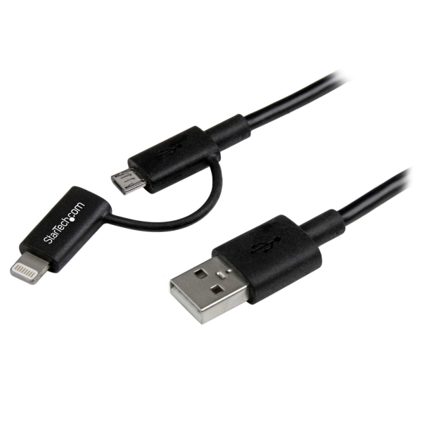 Photos - Cable (video, audio, USB) Startech.com 1m  Black Apple 8-pin Lightning Connector or Micro USB to USB Combo Cable for iPhone / iPod / iPad - 3.28 (3 ft)