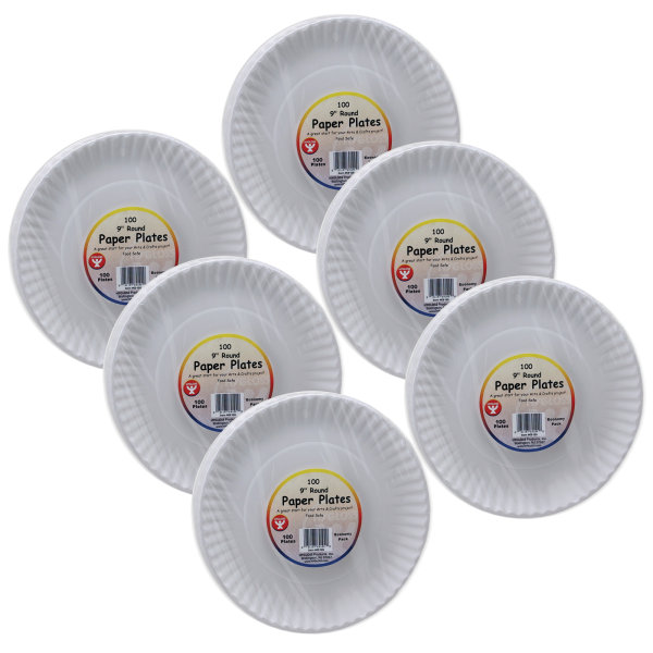 Hygloss Products HYG69109-6 9 in. Paper Plates - 100 Per Pack - Pack of 6