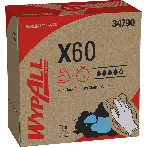 Wypall X60 Reusable Cloths (34790) in Convenient Pop-Up Box, White