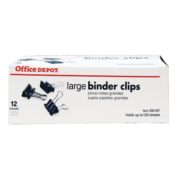 Office Depot Brand Binder Clips  Large  2” Wide  Black  Box Of 12 included 24 medium size clips 