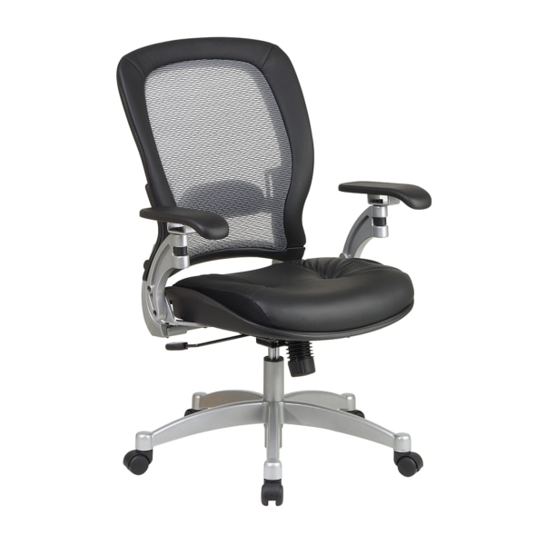 Office Star Professional AirGrid Bonded Leather High-Back Chair, Black/Platinum