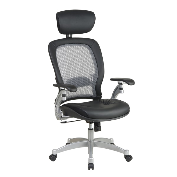 Office Star Professional AirGrid Bonded Leather High-Back Chair With Adjustable Headrest, Black/Platinum