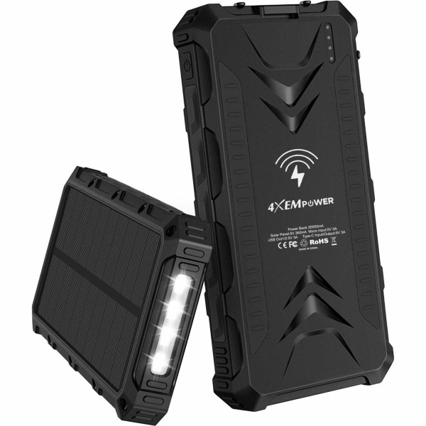 4XEM Solar Charger For Apple iPhone, iPad, iPod And Other Mobile Devices, Black