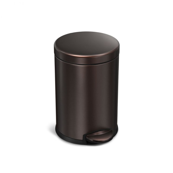 Simplehuman� Round Stainless Steel Mini Step Trash Can, 1.2 Gallons, 12 1/8"h X 7 5/8"w X 10"d, Dark Bronze