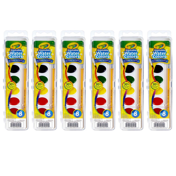 Crayola Semi-Moist Washable Watercolor Set, 8 Colors Per Set, 6 Sets (BIN525-6) | Quill