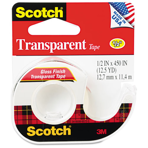 Transparent Office Tape In Dispenser, 1/2" x 450", Clear