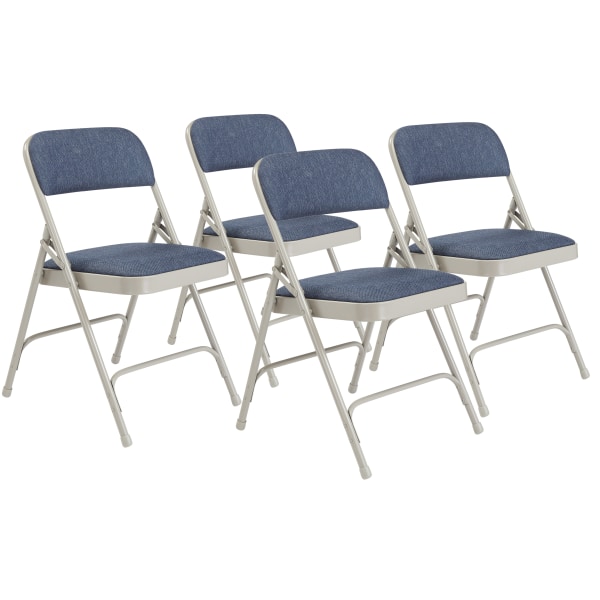 (4 Pack) NPS 2200 Series Deluxe Fabric Upholstered Double Hinge Premium Folding Chair  Imperial Blue Fabric/Grey Frame