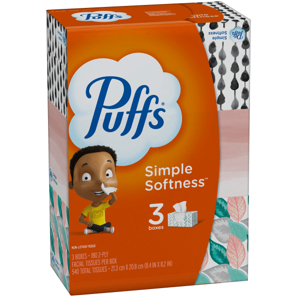 Puffs Basic 2Ply Facial Tissues White 180 Tissues Per Box Case Of 3 Boxes