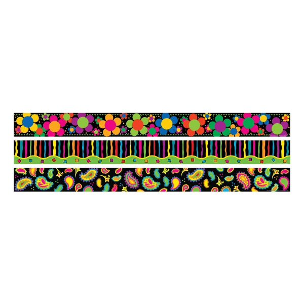 BARKER CREEK Neon Border Set  Paisley  Stripes & Flower Power  Decorate Galore with 105  of Color-Coordinated Neon Stripe  Paisley  and Flower Power Trim (3665)