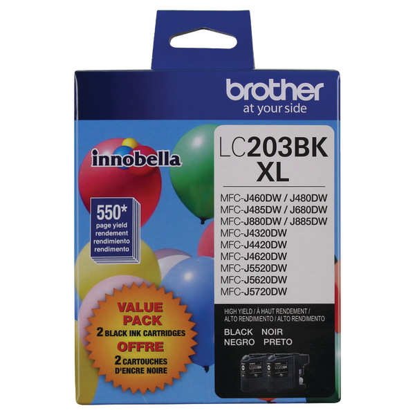 Brother® LC203 Black High-Yield Ink Cartridges, Pack Of 2, LC2032PKS