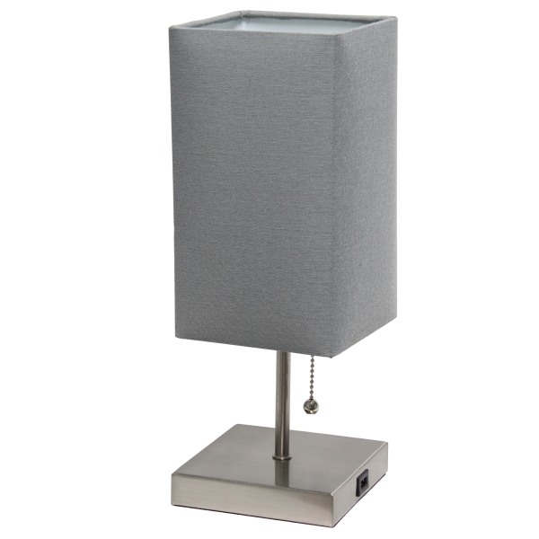 Photos - Desk Lamp Simple Designs Petite Stick Lamp With USB Charging Port, 14-1/4"H, Brushed Nickel Base/Gray Shade LT1087-GRY