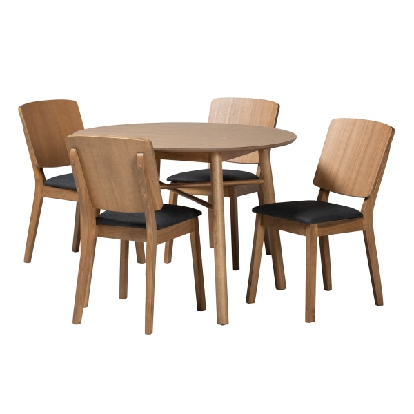 Baxton Studio Denmark Rubberwood 5-Piece Dining Chair Set, Dark Gray/French Oak Brown -  2721-12947-12948