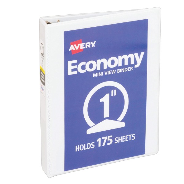 Avery� Economy 3-Ring Binder, 1" Round Rings, White