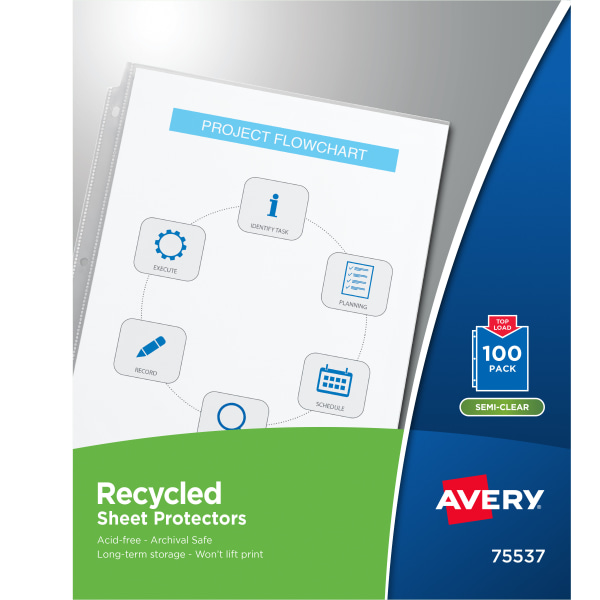 Avery Semi-Clear Recycled Economy Weight Sheet Protectors  Top Load  100 Document Protectors (75537)