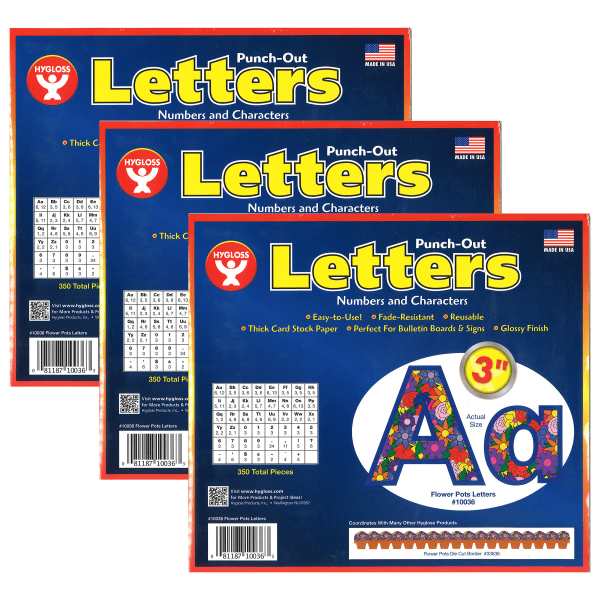 UPC 194629123704 product image for Hygloss Punch-Out Letters, Flower Pots, 350 Pieces Per Pack, Set Of 3 Packs | upcitemdb.com