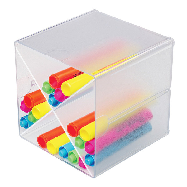 Deflect-O Cube 4 Compartment Stackable Plastic Compartment Storage, Clear (350201) | Quill
