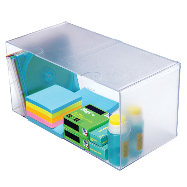 Deflect-O Cube 1 Compartment Stackable Plastic Compartment Storage, Clear (350501) | Quill