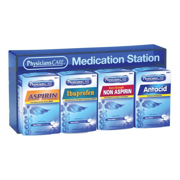 Acme United ACM90780 Medication Station with Aspirin, Ibuprofen, Non Aspirin Pain Reliever & Antacid