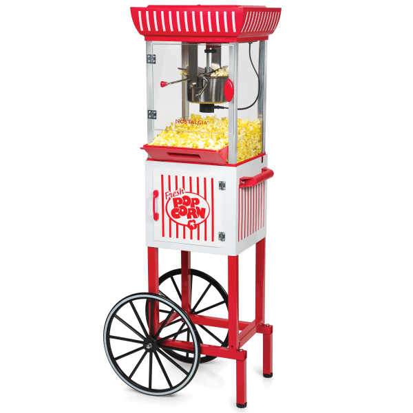 Nostalgia 2.5 oz Popcorn and Concession Cart  Makes 10 Cups  48 in Tall  Red/White  PC25RW