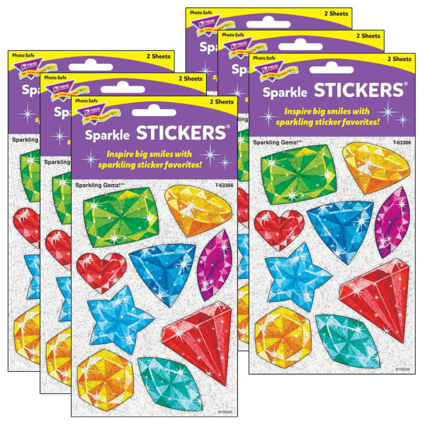 Trend Sparkle Stickers, Shiny Lizards, 8 Stickers Per Pack, Set Of 6 Packs