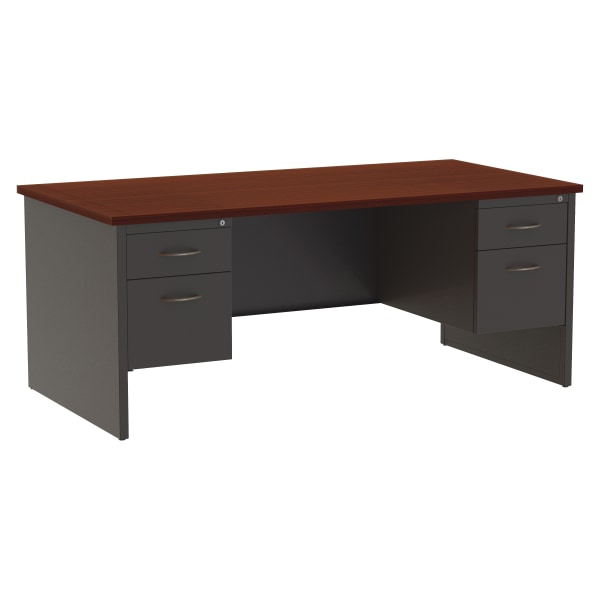 WorkPro® Modular 72"W x 36"D Double-Pedestal Computer Desk, Charcoal/Mahogany