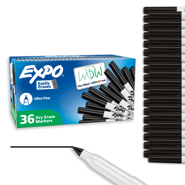 EXPO Dry Erase Markers Black Ultra Fine Tip 36 Count