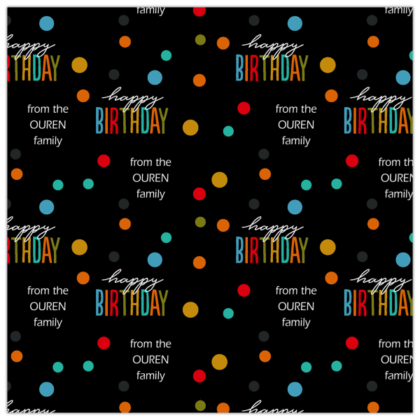 Custom Full-Color Gloss Finish Wrapping Paper, Standard Roll, 7' x 29-1/4", Colorful Birthday Dots on Black Background