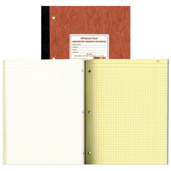 National® Brand Laboratory Research Notebooks, 9 1/4"" x 11"", Quadrille Ruled, 100 Sheets, Brown -  43649