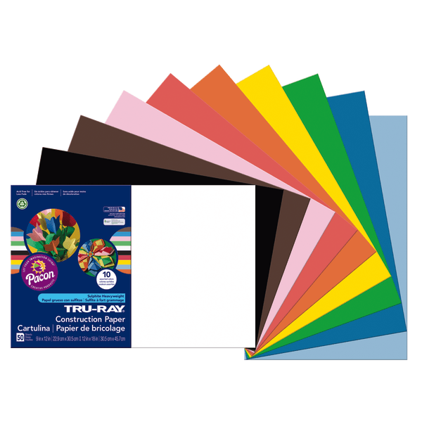 Tru-Ray Construction Paper, 50% Recycled, Assorted Colors, 12 x 18, Pack Of 50