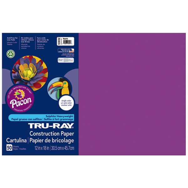 Tru-Ray Construction Paper, 50% Recycled, 12 x 18, Magenta, Pack Of 50