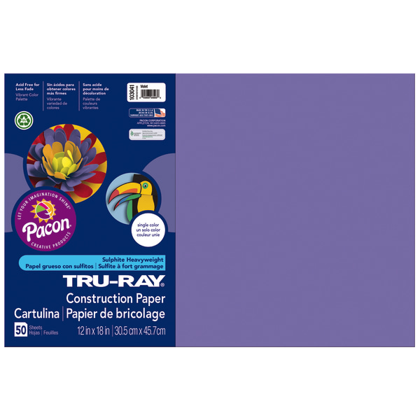 Tru-Ray Construction Paper, 50% Recycled, 12 x 18, Violet, Pack Of 50