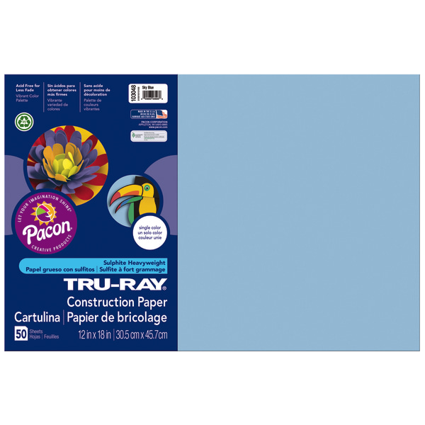 Tru-Ray Construction Paper, 50% Recycled, 12 x 18, Sky Blue, Pack Of 50
