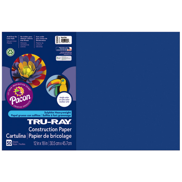 Tru-Ray Construction Paper, 50% Recycled, 12 x 18, Royal Blue, Pack Of 50