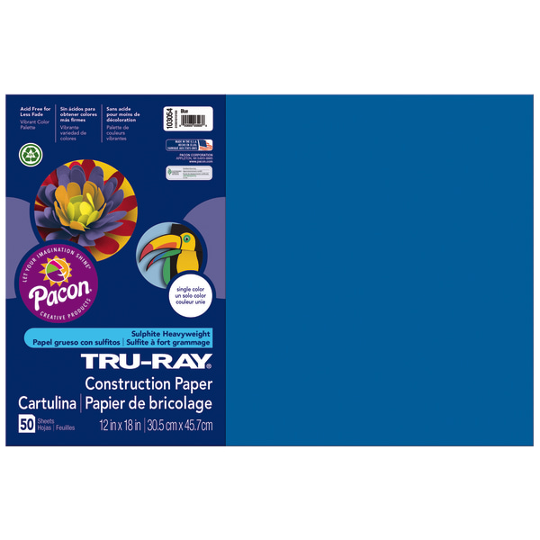Tru-Ray Construction Paper, 50% Recycled, 12 x 18, Blue, Pack Of 50