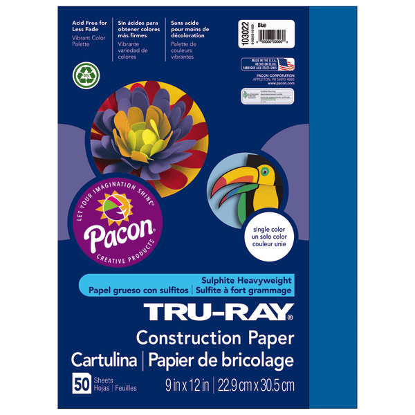 Tru-Ray Construction Paper, 50% Recycled, 9 x 12, Blue, Pack Of 50