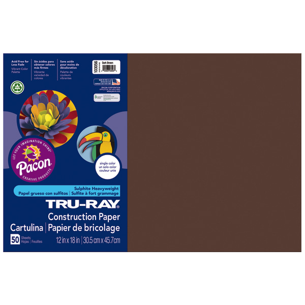 Tru-Ray Construction Paper, 50% Recycled, 12 x 18, Dark Brown, Pack Of 50